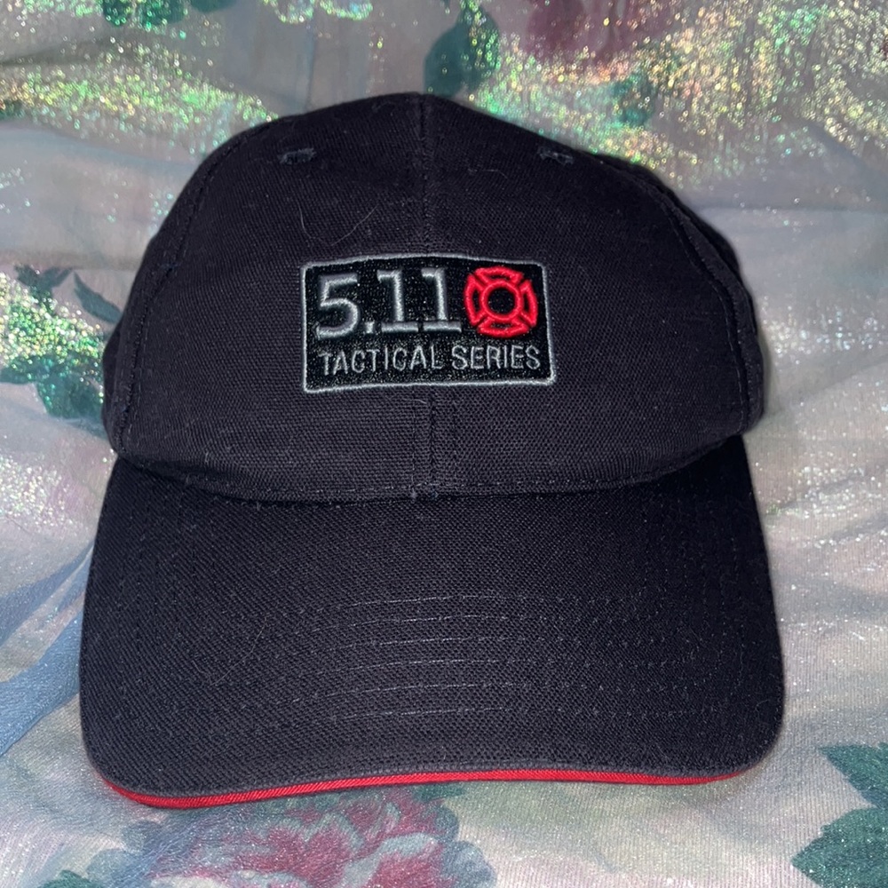 5.11 Tactical Series Logo Black Adjustable Ball Cap with Red Trim